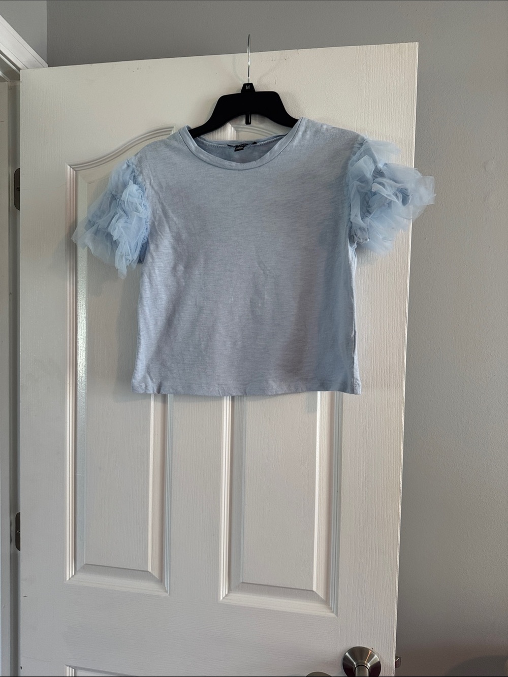 Light Blue Tulle Sleeve Tee with puffy sleeves